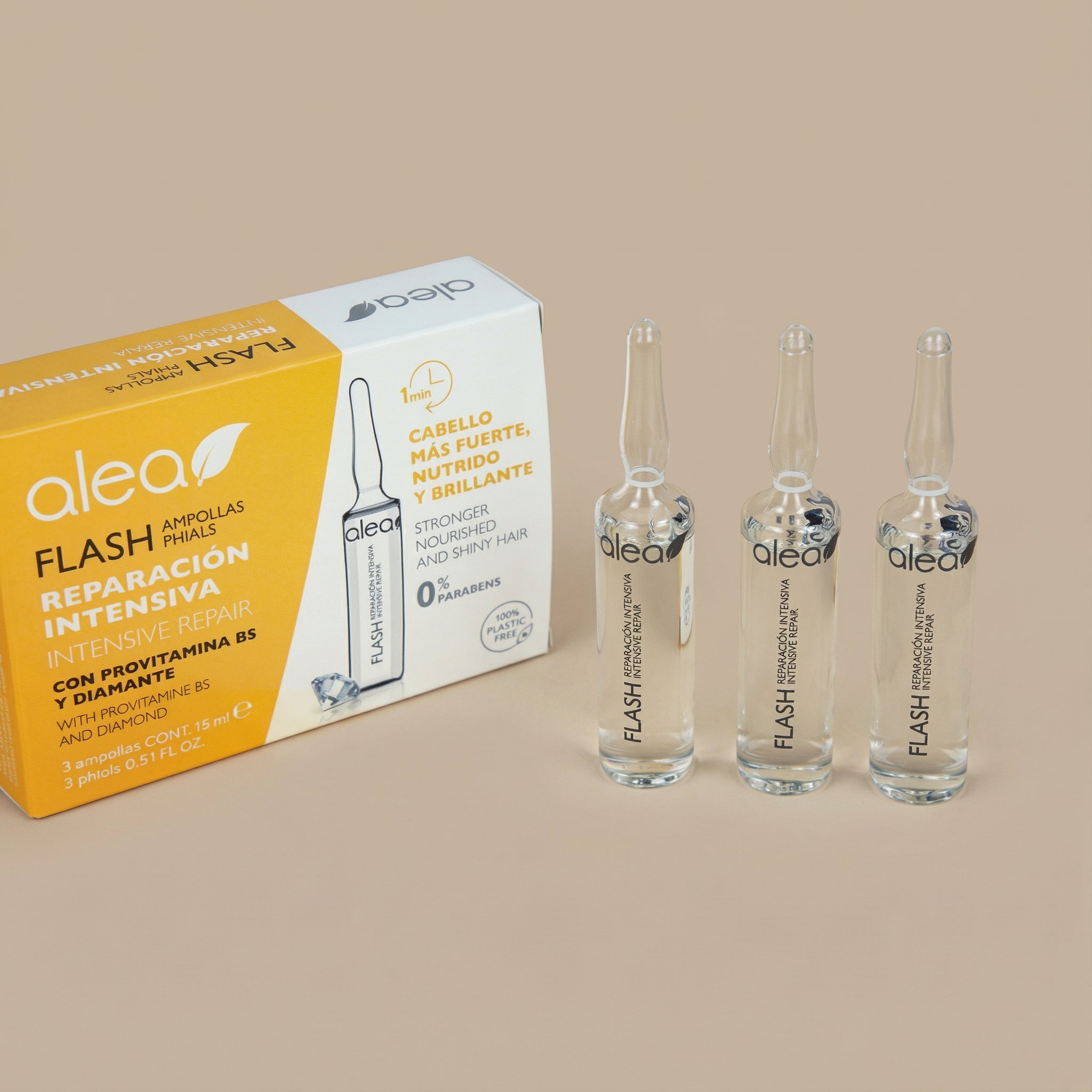 Ampolletas Flash Alea: Reparación Intensiva con Provitamina B5 y Diamante (3 x 15ml)